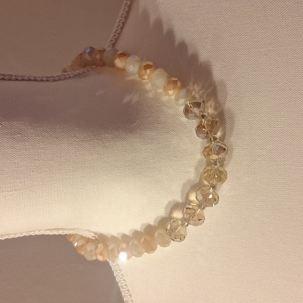 Glass Faceted Necklace AB Beads Shades of Cream Tan Smoke & White Extends to 21"